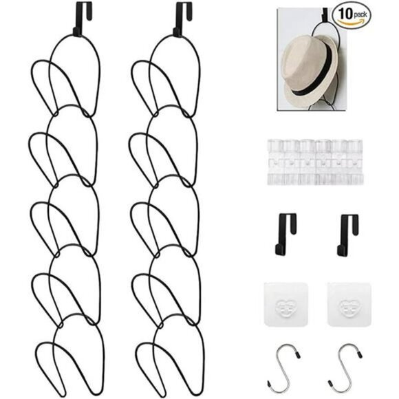 LINFIDITE 10 Pack Hat Rack Over Door Cap Organizer Wall Closet Hanger Set - Picture 7 of 7
